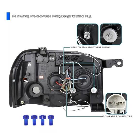 Chrome LED Projector Headlights w Halo for 2001–2004 Nissan Frontier Pair Spec-D - Picture 4 of 9